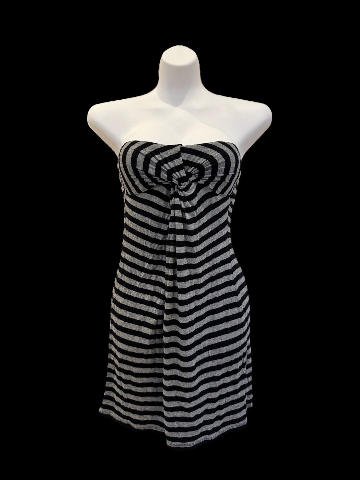 Black and grey striped strapless mini dress
