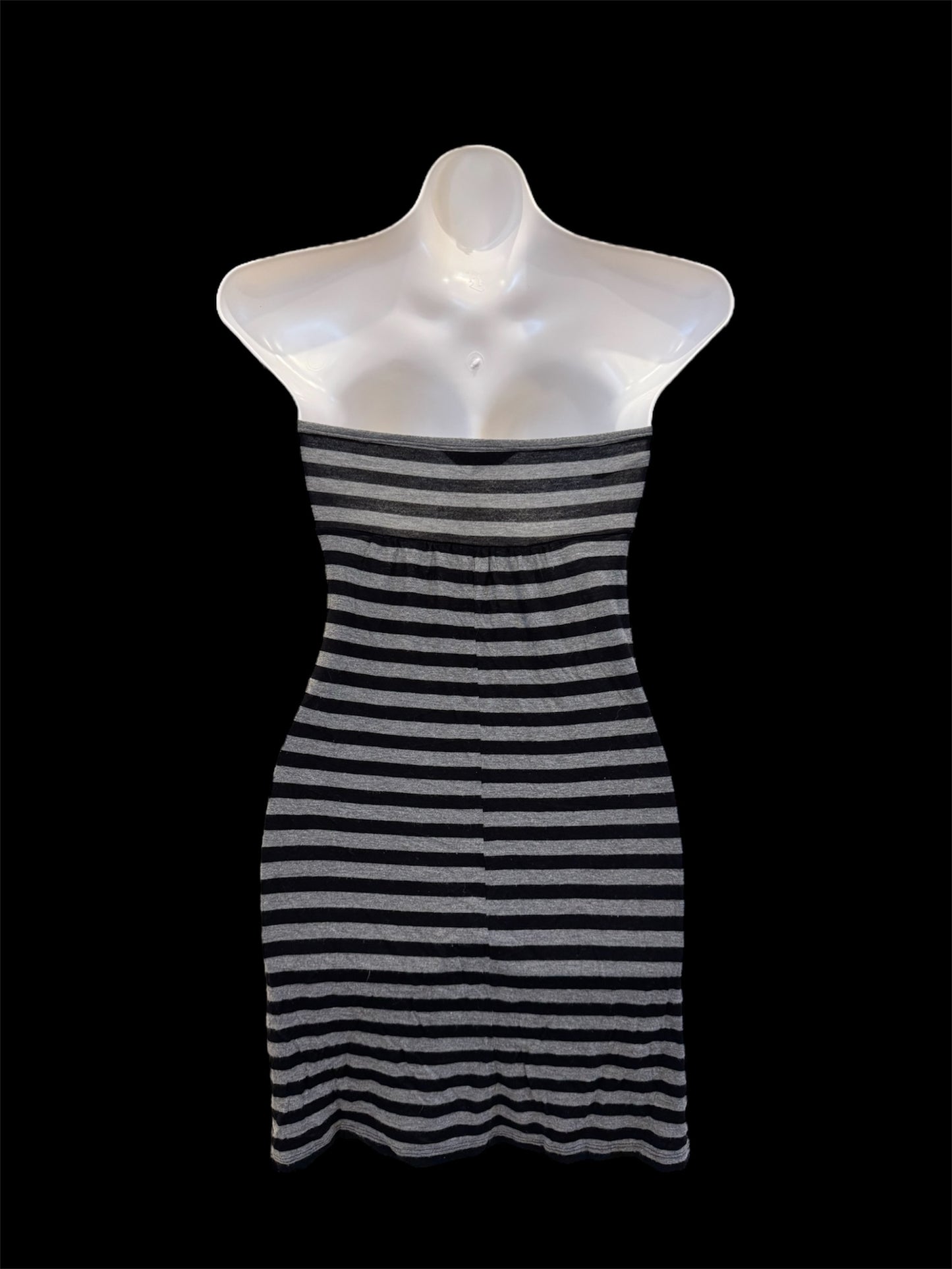 Black and grey striped strapless mini dress