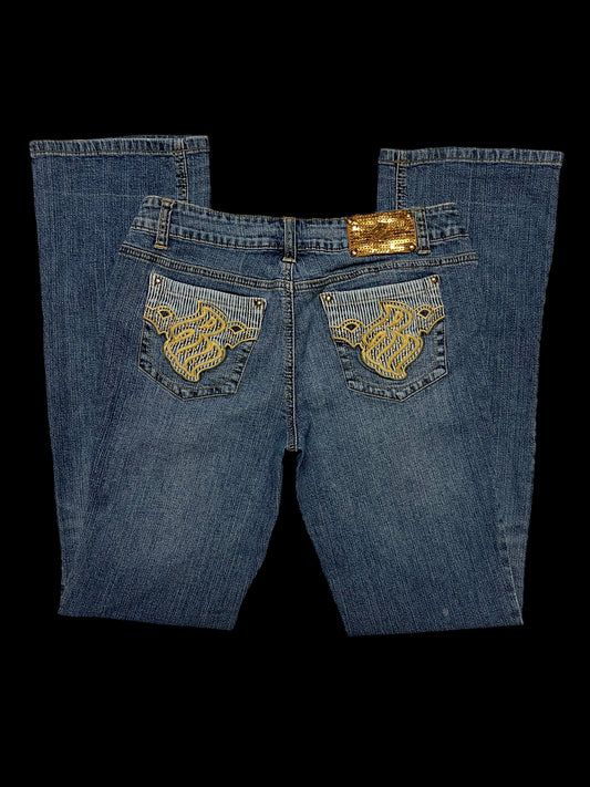 Embroidered low rise jeans