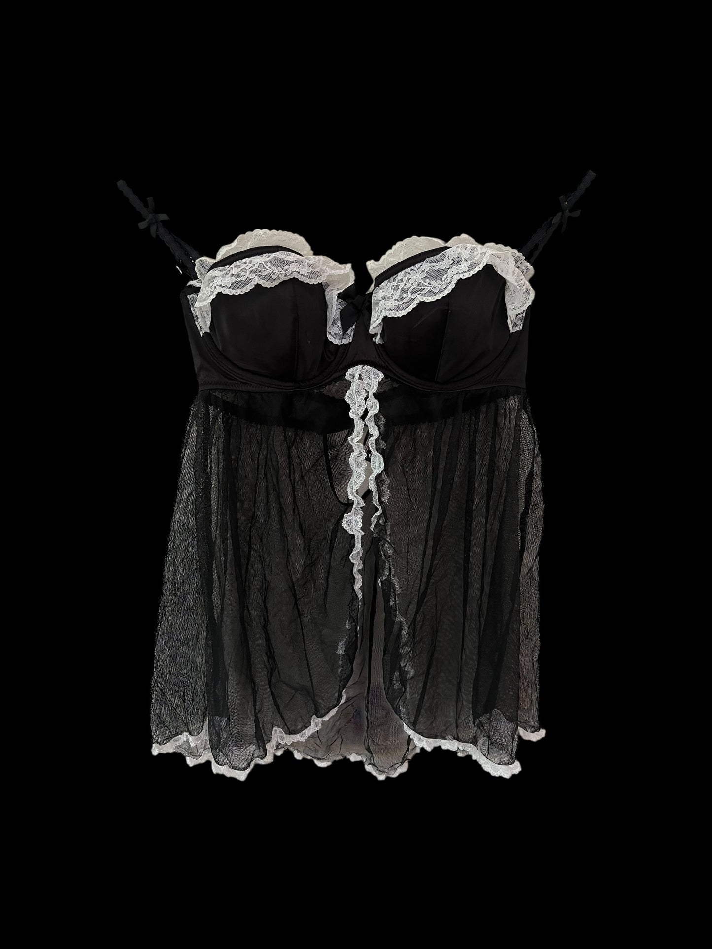 Black/white babydoll lingerie bra top