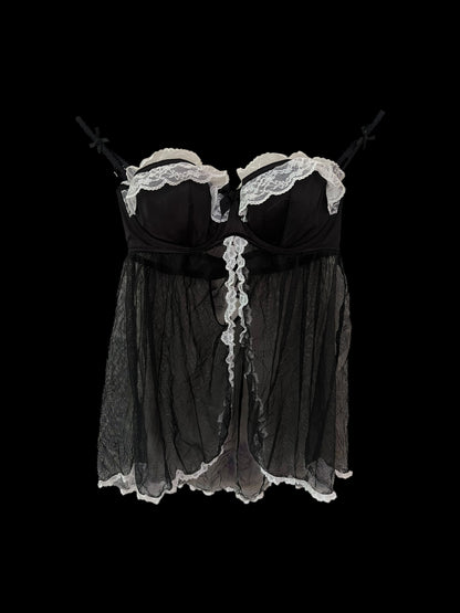 Black/white babydoll lingerie bra top