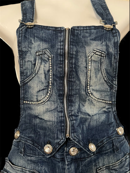 Blue denim overalls