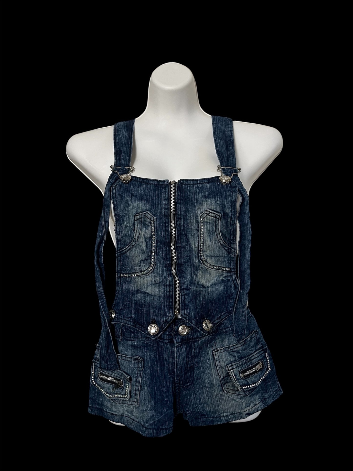 Blue denim overalls