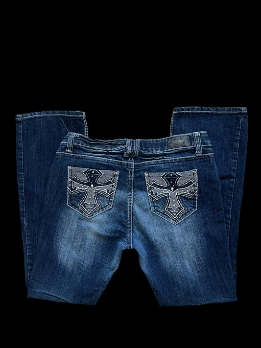 Cross embellished jeans
