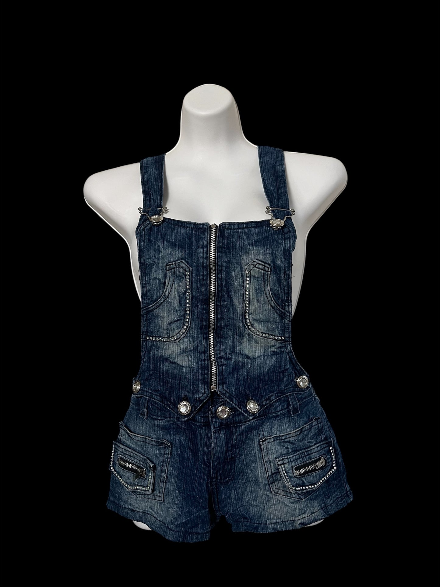 Blue denim overalls