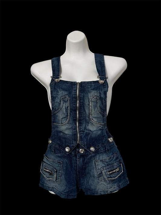 Blue denim overalls