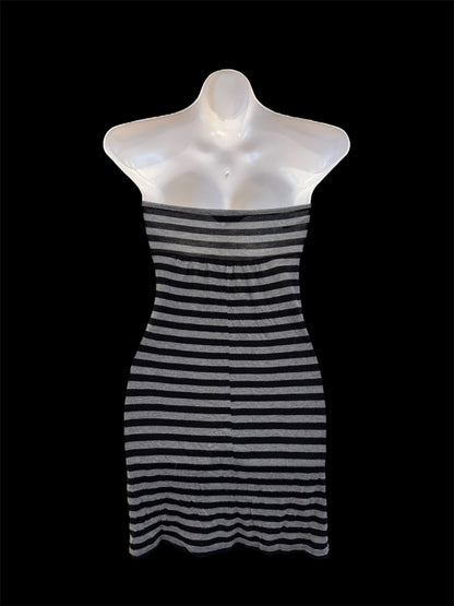 Black and grey striped strapless mini dress