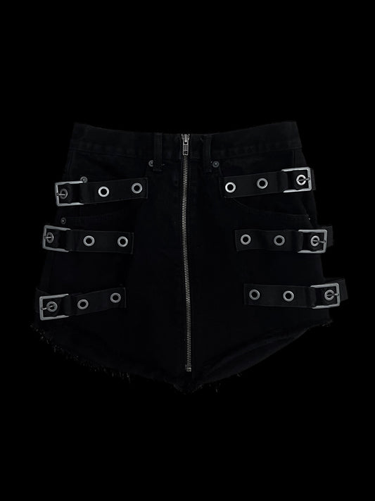 Grungey buckled mini skirt